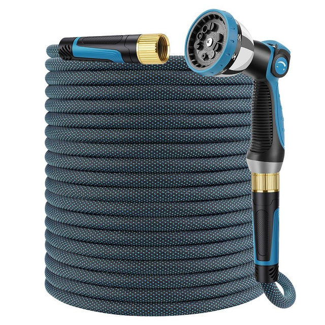 FLOERXIS Non-Expandable Garden Hose 100 FT, Lightweight Hose with 10 Function Spray Nozzle, Kink-Free Flexible Water Hose, Durable, Leak-Proof, 360° Swivel Connectors, Portable Storage Strap
