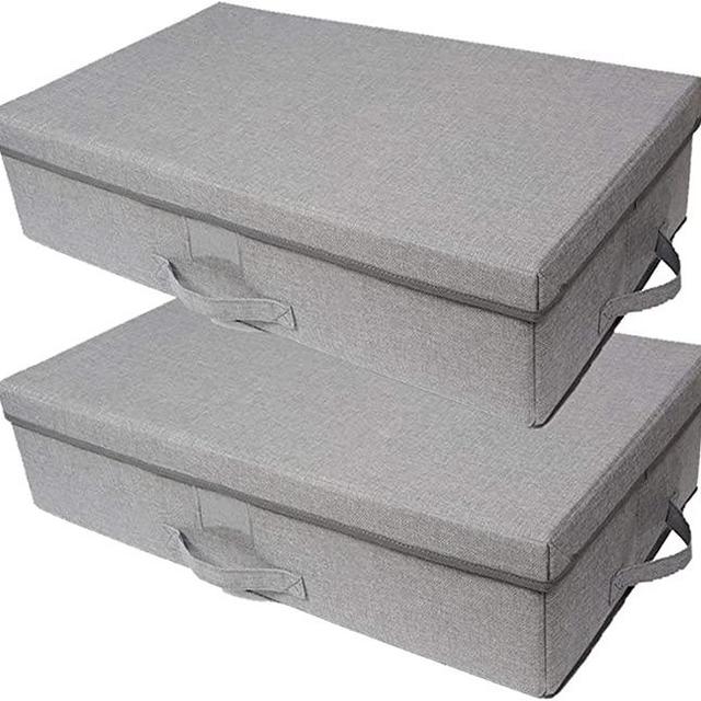 Primary Designs Underbed Storage Bin - 2 Pack Large Under Bed Storage Drawer with Lid - Collapsible Container with Reinforced Handles and Durable Tweed Fabric for Under Crib Storage, Shoe Organizer and Under Couch Storage - 28" x 16.5" x 6" (Grey)