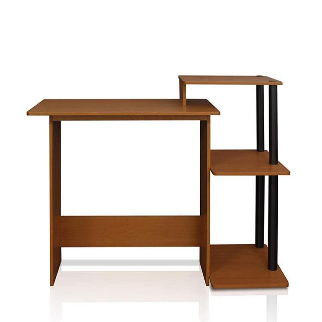 FURINNO Efficient Home Laptop Notebook Computer Desk, Square Side Shelves, Light Cherry/Black & Efficient Home Laptop Notebook Computer Desk, Square Side Shelves, Espresso/Black
