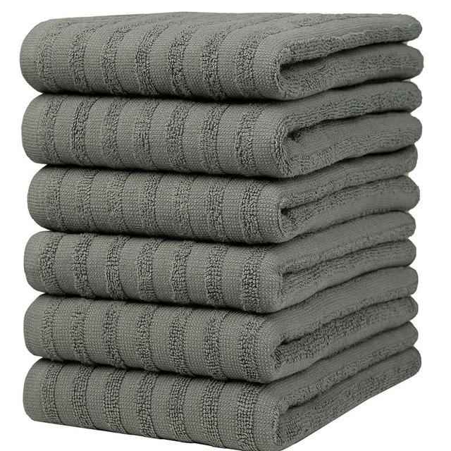 Premium Kitchen Towels, Solid Hand Towels (20”x 28”, 6 Pack) Highly Absorbent with Hanging Loop Anthracite