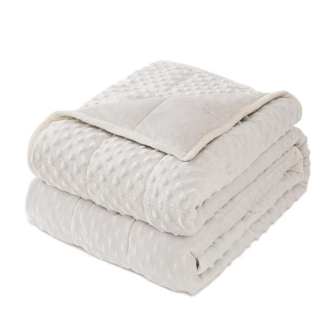 Wemore Minky Dot Weighted Blanket for Adults Queen Size 15 lbs, Soft Heavy Blanket for Stress Relief and Sleep Promotion, Breathable Blanket for All-Season with Glass Beads, White 60 x 80 inches