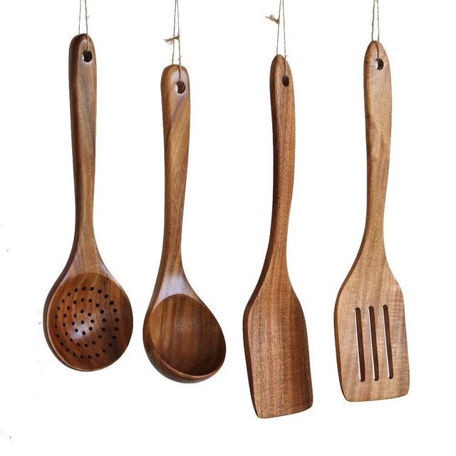 Wooden Cooking Utensils Kitchen Utensil, NAYAHOSE Natural Take Wood Kitchen Utensils Set - Nonstick Hard Wooden Spatula and Wooden Spoons