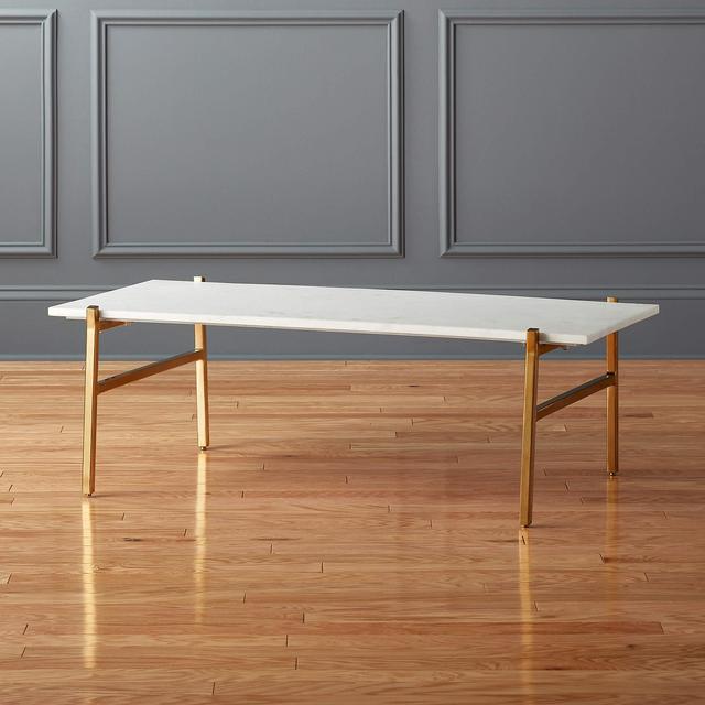 Slab Small Marble Coffee Table with Brass Base