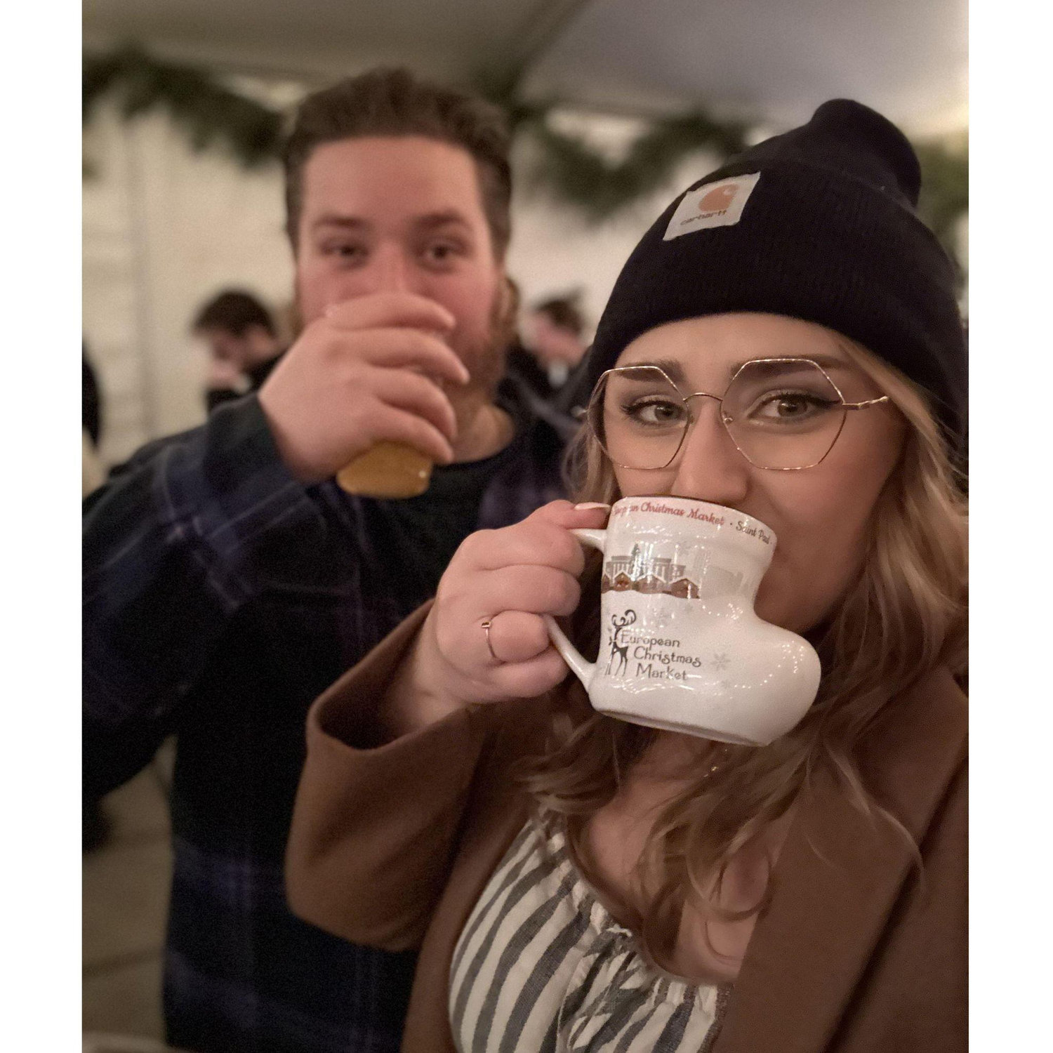 Sharing hot beverages at the St Paul Christmas Market!