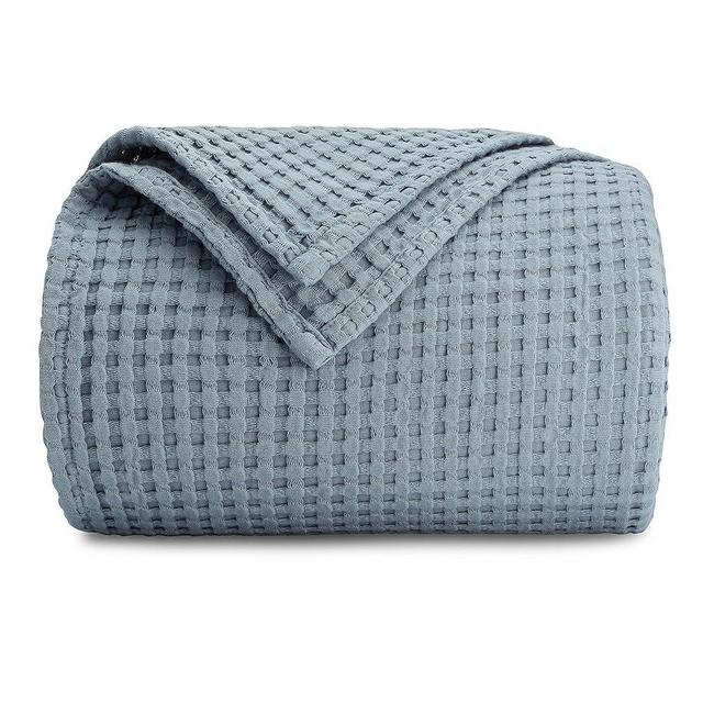 Comfy Cubs 100% Cotton Waffle Weave Throw Blanket Breathable Skin-Friendly Soft Lightweight Blankets - Perfect Warm Textured Blanket Layer - Size for Couch Bed & Sofa (Pacific Blue, 90" X 90")