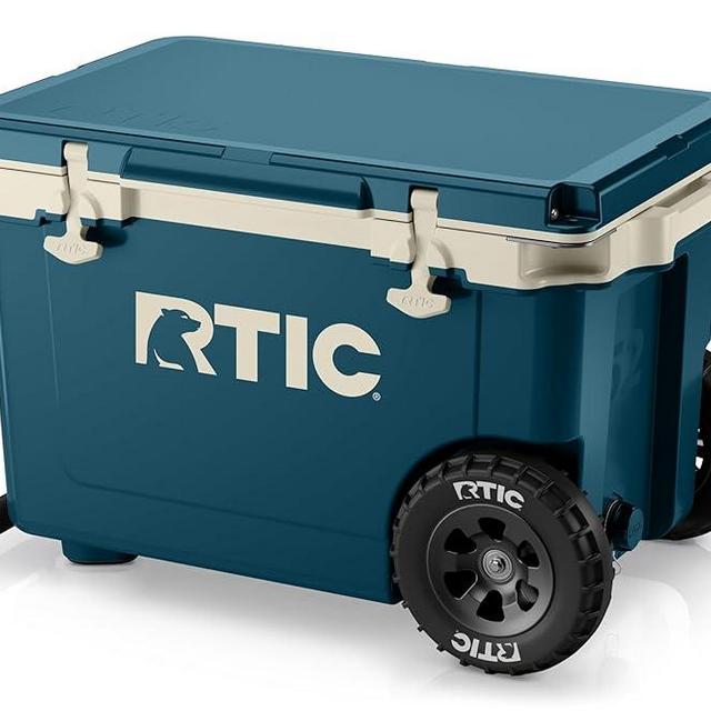 RTIC 52 Quart Ultra-Light Wheeled Hard Cooler Insulated Portable Ice Chest Box for Beach, Drink, Beverage, Camping, Picnic, Fishing, Boat, Barbecue, 30% Lighter Than Rotomolded Coolers