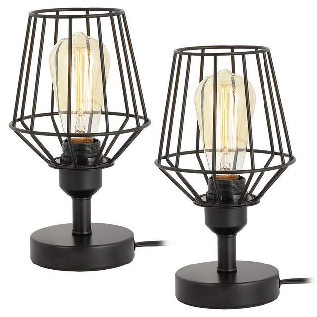 ZZ Joakoah Industrial Table Lamp, Metal Rustic Desk Lamp with Plug in Cord On/Off Switch, Bedside Nightstand Lamp, E26 Edison Reading Lamp Light Fixture for Office, Bedroom, Living Room (Set of 2)