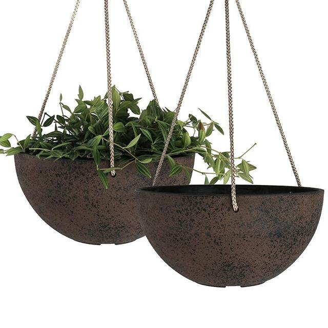 LA JOLIE MUSE Hanging Planters, Flower Pots Indoor & Outdoor, 10 Inch Garden Planters, New Iron Color, Set of 2