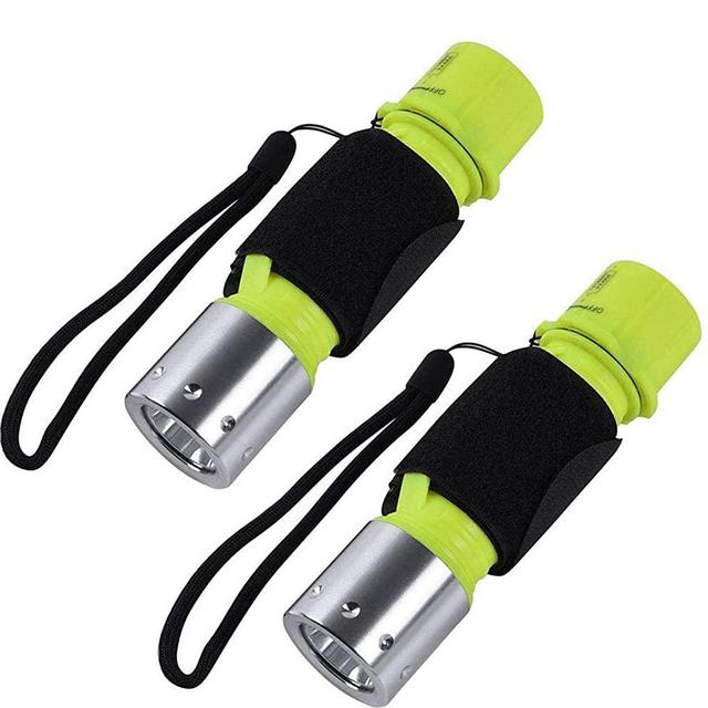 Diving Light Submarine Scuba Flashlight with Battery Dive Light Waterproof Underwater Torch for Scuba Diving, Night Snorkeling (Pack 2)