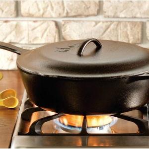 Lodge 5 Quart Pre-Seasoned Cast Iron Deep Skillet with Lid - Signature Teardrop Handle & Assist Handle - Use in the Oven, on the Stove or Grill, or Over a Campfire - Use to Sear, Sauté, Bake, Broil, Braise, Fry, or Grill - Black
