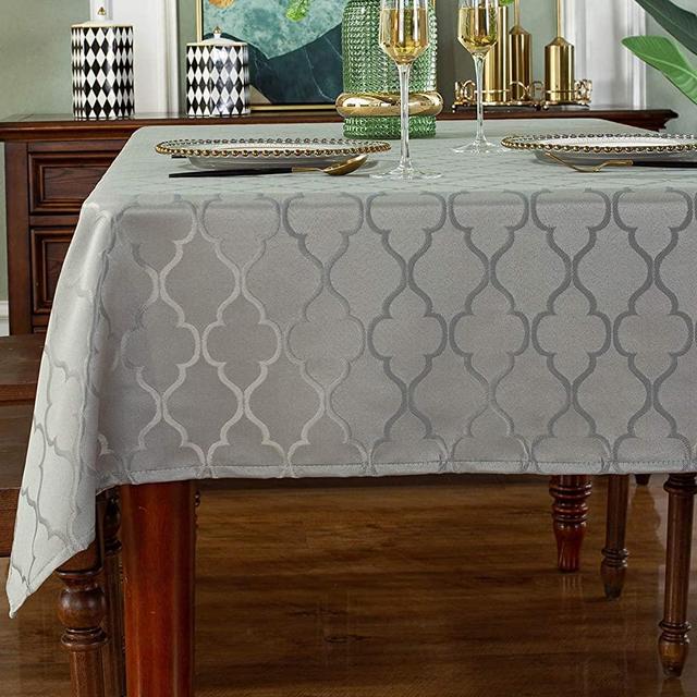 Jacquard Tablecloth Flower Patterns Polyester Table Cloth Spill Proof Dust-Proof Wrinkle Resistant Table Cover for Kitchen Dining Tabletop Decoration (Rectangle/Oblong, 60" x 120" (10-12 Seats),Gray)