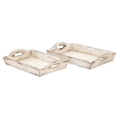 Farmhouse Rustic Wood Tray Set White 2pk - Olivia & May
