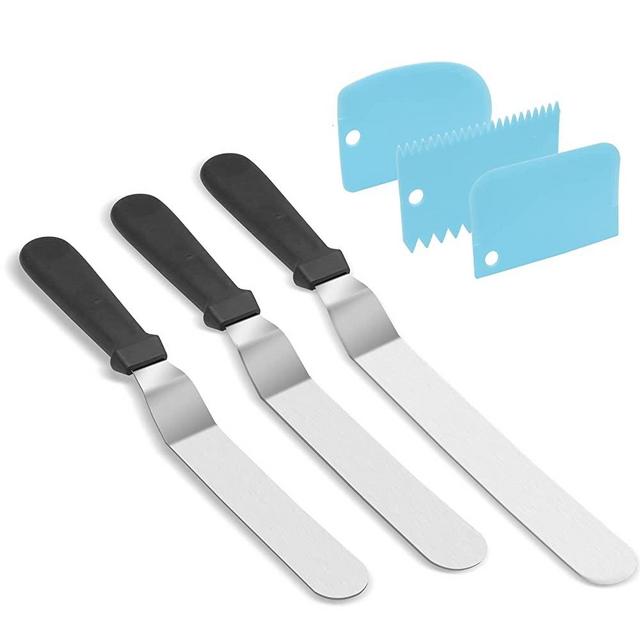 Angled Icing Spatula Set and 3 Packs Cake Scrapers Smoother, Stainless Steel Offset Spatulas Cake Frosting Spatula Set for Pastry Decorating Tools