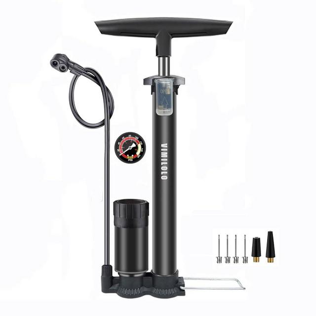 VIMILOLO Bike Pump Portable, Ball Pump Inflator Bicycle Floor Pump with high Pressure Buffer Easiest use with Both Presta and Schrader Bicycle Pump Valves-160Psi Max