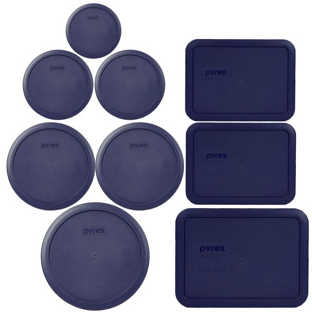 Pyrex Bundle - 9 Items: (1) 7402-PC Blue Lid, (2) 7201-PC Blue Lid, (2) 7200-PC Blue Lid, (1) 7202-PC Blue Lid, (2) 7210-PC Blue Lid, (1) 7211-PC Blue Lid