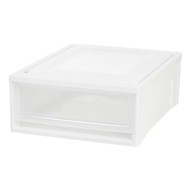 IRIS 4pk Shallow Stacking Plastic Storage Drawer White