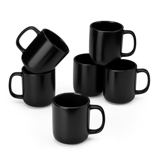 vancasso Stoneware Coffee Mugs Set, 12 oz Ceramic Coffee Cups for Latte Hot Tea Cappuccino Cocoa Milk Cups Set of 6, Dishwasher & Microwave Safe, Matte Black