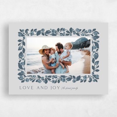 Grayed Navy, Blue Holiday Card - Berry Garland