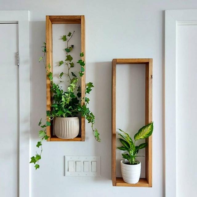2 Set Long Wood Box Wall Décor - Wood Shelves - Rustic Décor - Plant Décor - Floating Box Shelves