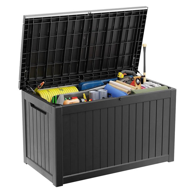 Deck Box - 230 Gallon Large Outdoor Storage box,Waterproof Patio Furniture and Storage Deck - Lockable and UV Resistant, Perfect for Pool and Outdoor Use, Weatherproof Resin, Lockable (Black) -