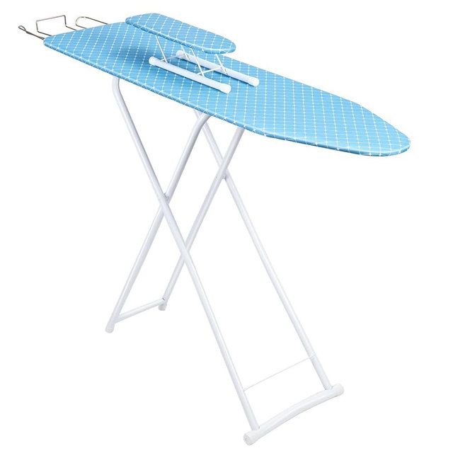 yifaeux 4-Leg Ironing Board, Full-Size Folding Ironing Board, Fold-Up Household Ironing Board, Extended Ironing Board Outside with Removable Heat-Resistant Cover (42 inch, Blue Plaid Pattern) Blue