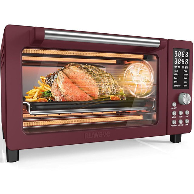 Nuwave Bravo Pro Smart Air Fryer Toaster Oven Combo, 10-in-1 Functions with Quicker & Even Crisp Technology, 1800W, 50-450°F, PFAS-Free, 21QT, Cinnamon