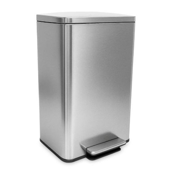 SIMPLI-MAGIC 50 Liter / 13.2 Gallon Soft-Close, Smudge Resistant Trash Can with Foot Pedal and Built in Filter- Stainless Steel, Sleek Finish