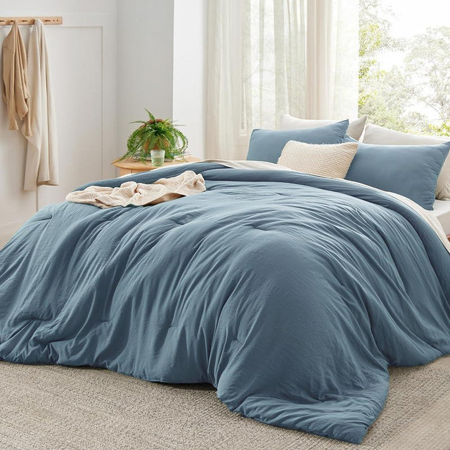 Bedsure Super King Plus Size Comforter Set, Mineral Blue Soft Prewashed Bedding for All Seasons, 3 Pieces GentleSoft™ Bed Set, 1 Lightweight Comforter (128"x120") and 2 Pillowcases (20"x36")
