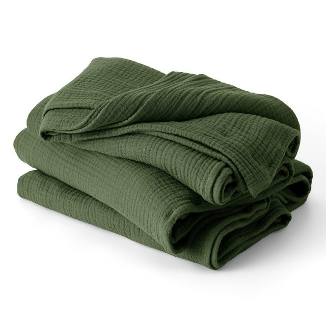 Bedsure 100% Cotton Muslin Blanket King - 4-Layer Breathable Lightweight Soft Gauze Throw for Couch Bed Summer, Olive Green, 108x90 Inches