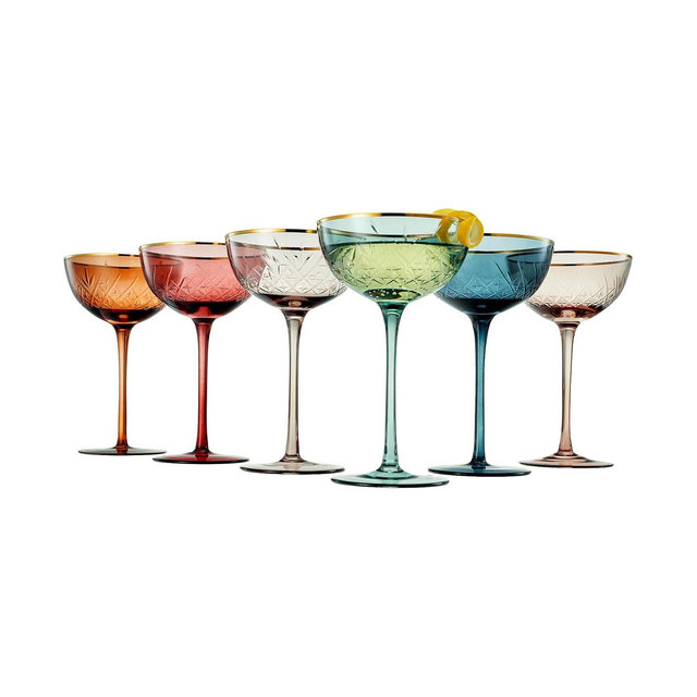 The Wine Savant Vintage Art Deco Coupe Glasses, Set of 6