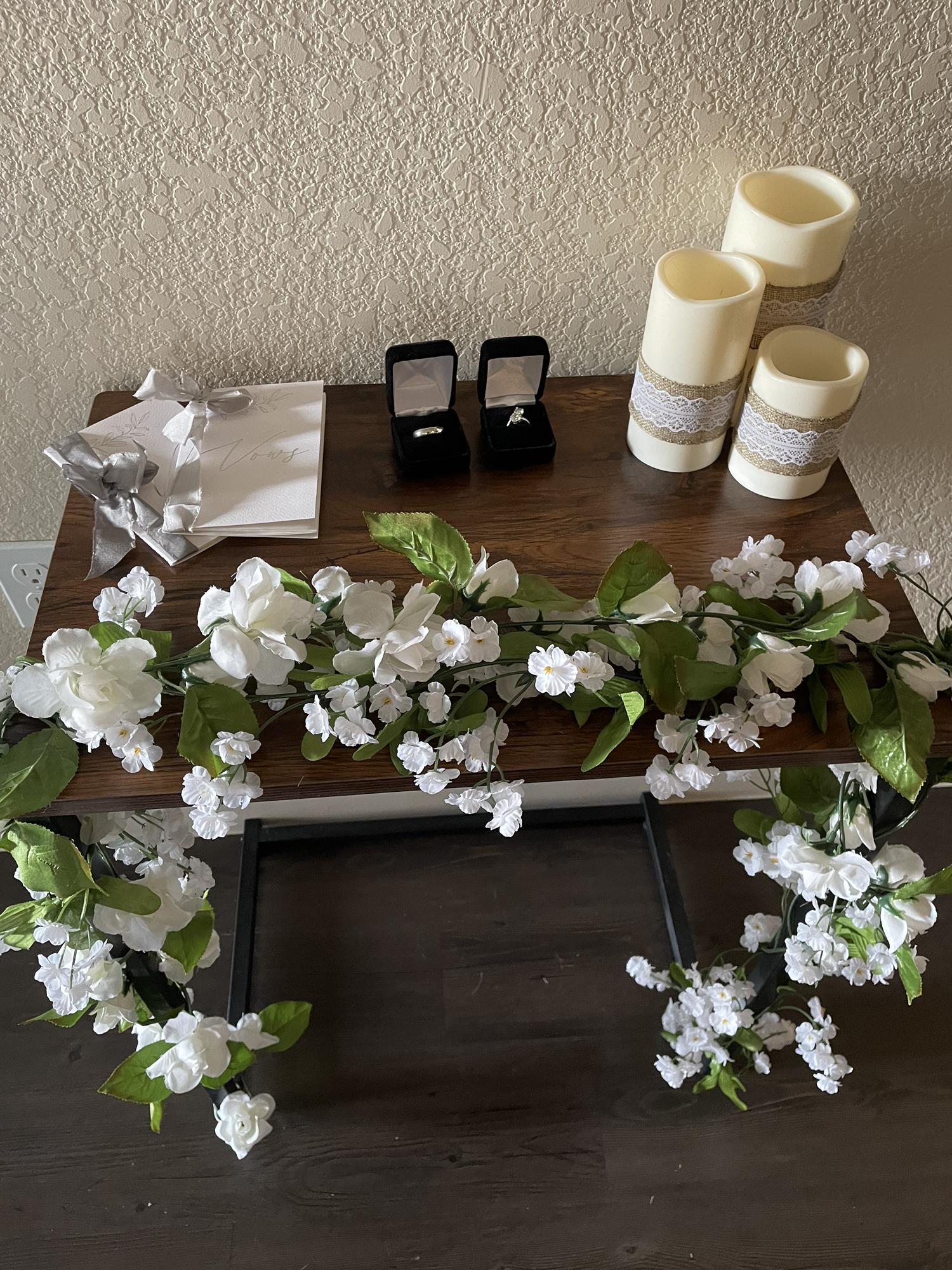 Our wedding day table - Rings and Vows