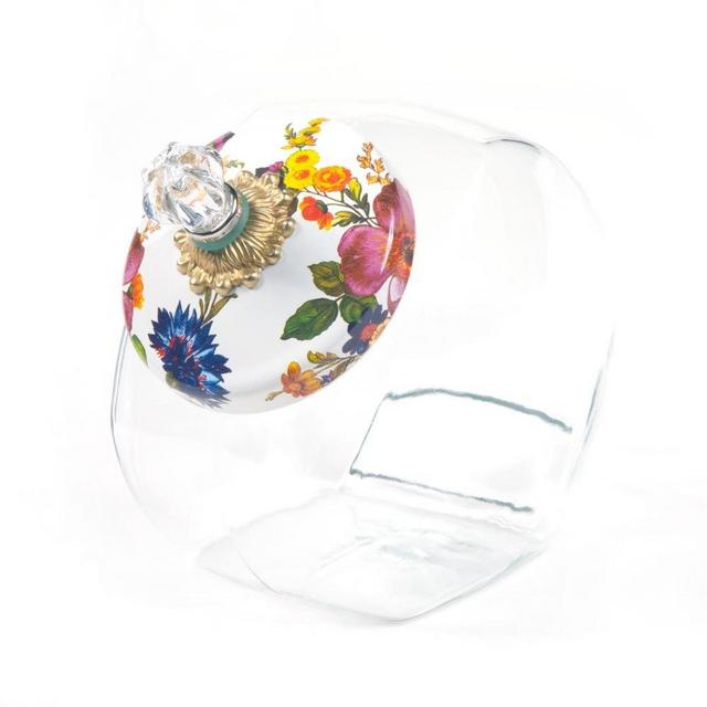 MacKenzie-Childs Cookie Jar With Flower Market Enamel Lid - White 6" W, 8" tall