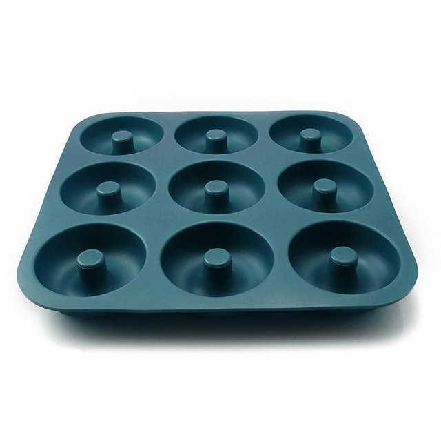 Large Professional Grade Donut Pan for Baking 9 Cavity Non-Stick Bagel Pan Silicone Donut Mold BPA Free 11.2 x 11.1 Inches - FUNLAVIE