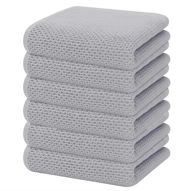 Homaxy 100% Cotton Waffle Weave Kitchen Dish Towels, Ultra Soft Absorbent Quick Drying Cleaning Towel, 13 x 28 Inches, 6-Pack, Light Gray