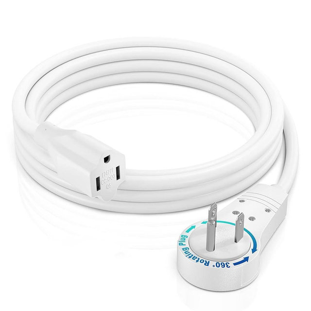 Maximm Cable 6 Feet 14Awg 360° Rotating Flat Plug Extension Cord/Wire, 3 Prong Grounded Wire, Heavy Duty Extension Cord - UL Certified - White