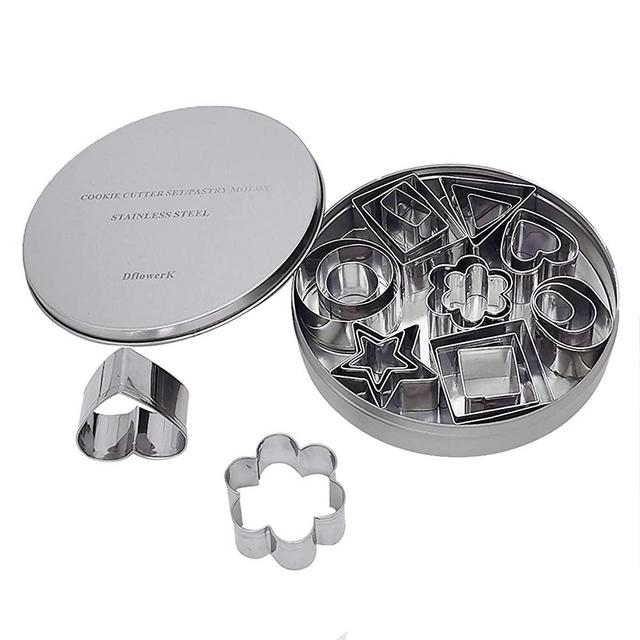 DflowerK 24 Mini Cookie Cutters Shapes Set Biscuit Cutters Stainless Steel Metal Baking Molds for Pastry Dough Donut Clay