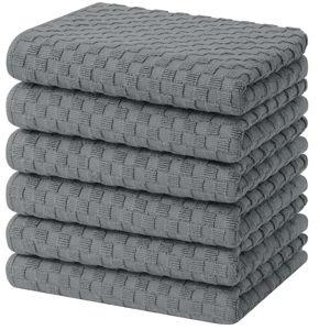Homaxy 100% Cotton Terry Kitchen Towels(15" x 25", 6 Pack), Soft and Super Absorbent Dish Towels, 380 GSM Reusable Tea Towel with Hanging Loop, Pineapple Grid Designed, Dark Grey