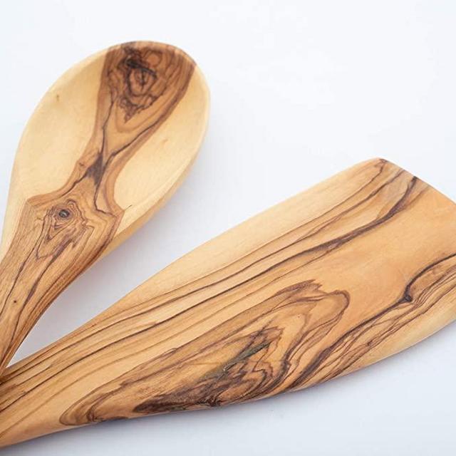 Handcrafted Olive Wood Cooking Spoon & Spatula (12 Inch Set of 2 Pieces) Carved by Superior Talented Christian’s Artists in Bethlehem. Last for So Long, Resistant of Scratch - By Olive Wood Gifts Shop