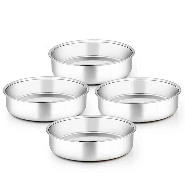 TeamFar 8 Inch Cake Pan, 4 Pieces Stainless Steel Round Tier Baking Cake Pans Set for Baking Steaming, Fit in Oven Pressure Cooker Pot, Healthy & Sturdy, Mirror Finish & Dishwasher Safe