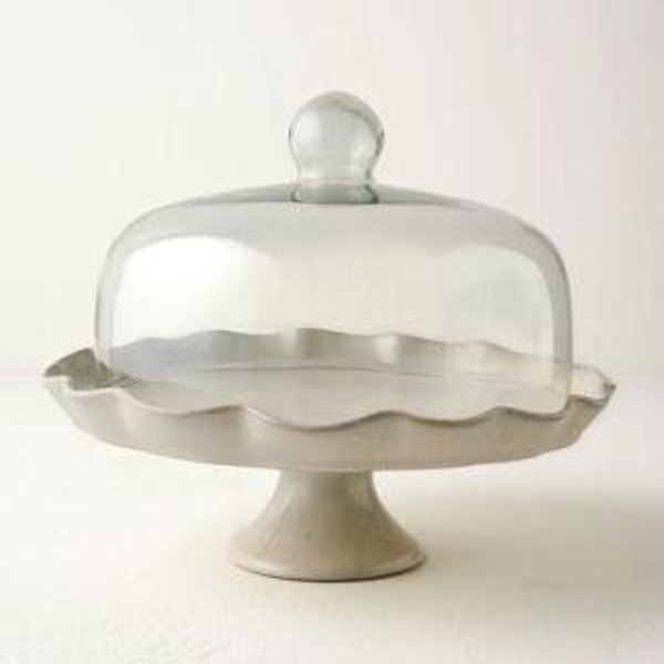 French Grey Ruffle Cake Stand with Dome