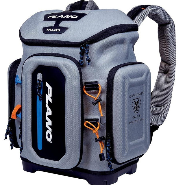 Plano Atlas 3700 Tackle Fishing Backpack, Gray EVA Material, Includes 3 3750 StowAway Utility Boxes for Worms, Lures, & Baits, Waterproof & Non-Skid Base, Grey