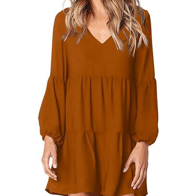 Amoretu Women Summer Tunic Dress V Neck Casual Loose Flowy Swing Shift Dresses