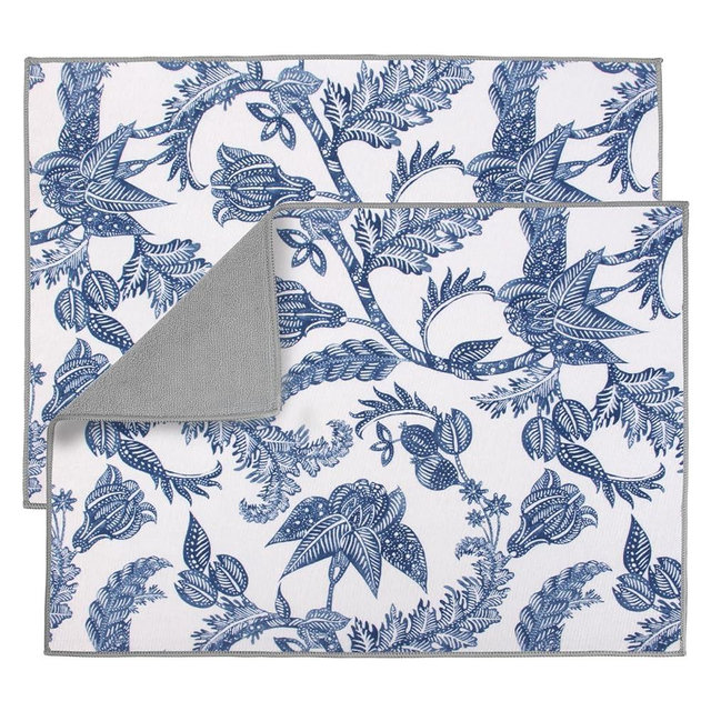 FULL BE DARE 2 Packs Blue And White Porcelain Dish Drying mat, Drying Matt Kitchen Counter, Microfiber Dish Drying Mats, 20x15 inches, Dish Drainer Mat Kitchen Counter, Fast Drying, Kitchen Must-Have