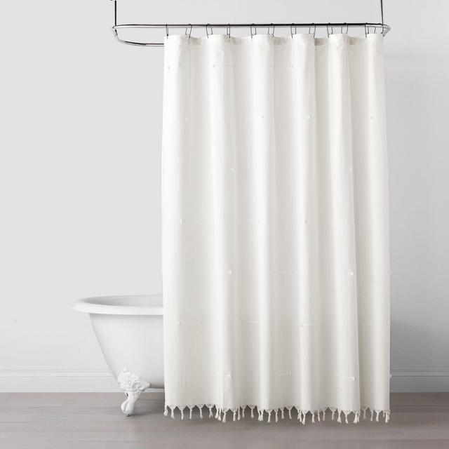 Clip Stitch Knotted Fringe Shower Curtain Sour Cream - Hearth & Hand™ with Magnolia