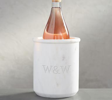 'B' Monogramed White Marble Wine Cooler