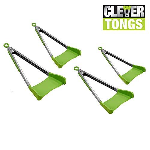 Clever Tongs 2 In 1 Kitchen Spatula & Tongs Non-Stick, Heat Resistant, Stainless Steel Frame, Silicone & Dishwasher Safe, As Seen on TV, 4 Pack (Includes 2 Large & 2 Small)