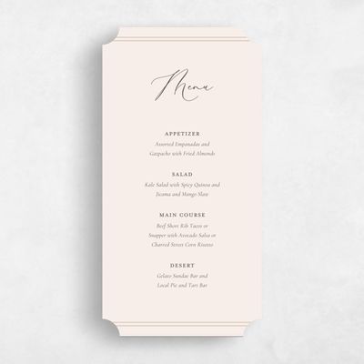 Beige Ticket Wedding Menu - Evora