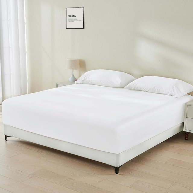 GOKOTTA 100% Bamboo Rayon Fitted Sheet with Pillow Cases, 300 TC Super Soft Breathable Cooling Fitted Sheet King Size with 4 Elastic Corner Straps - 16" Pocket King Bed Fitted Sheet Set