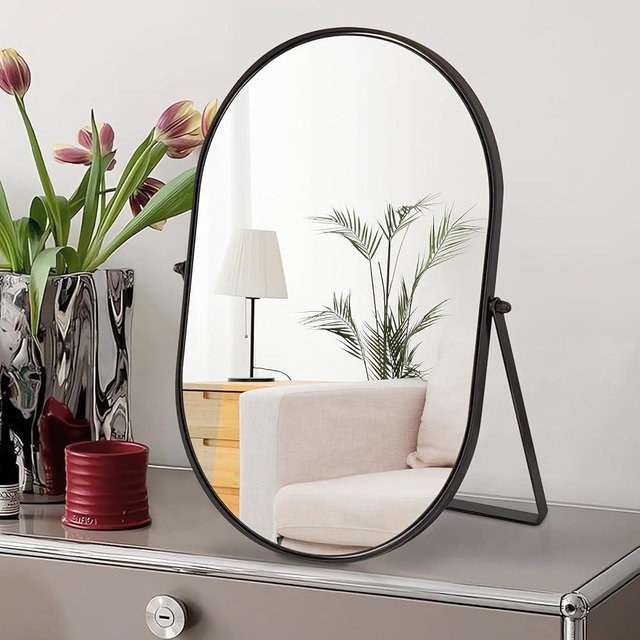 Numjeg Makeup Mirror Portable Vanity Tabletop Mirrors with Metal Frame Desk Table Mirror with 90°Adjust Rotate Good for Bedroom Bathroom Dressing Room