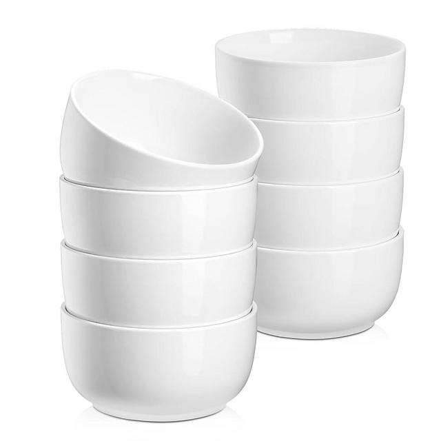 Jassceram Cereal Bowls Set of 8, 12 Oz Ceramic Small Bowls for Soup, Side Salad, Ice Cream Dessert, Snack and Leftovers, Suitable for Portion Control - Dishwasher & Microwave Safe, 4.5 Inch, White